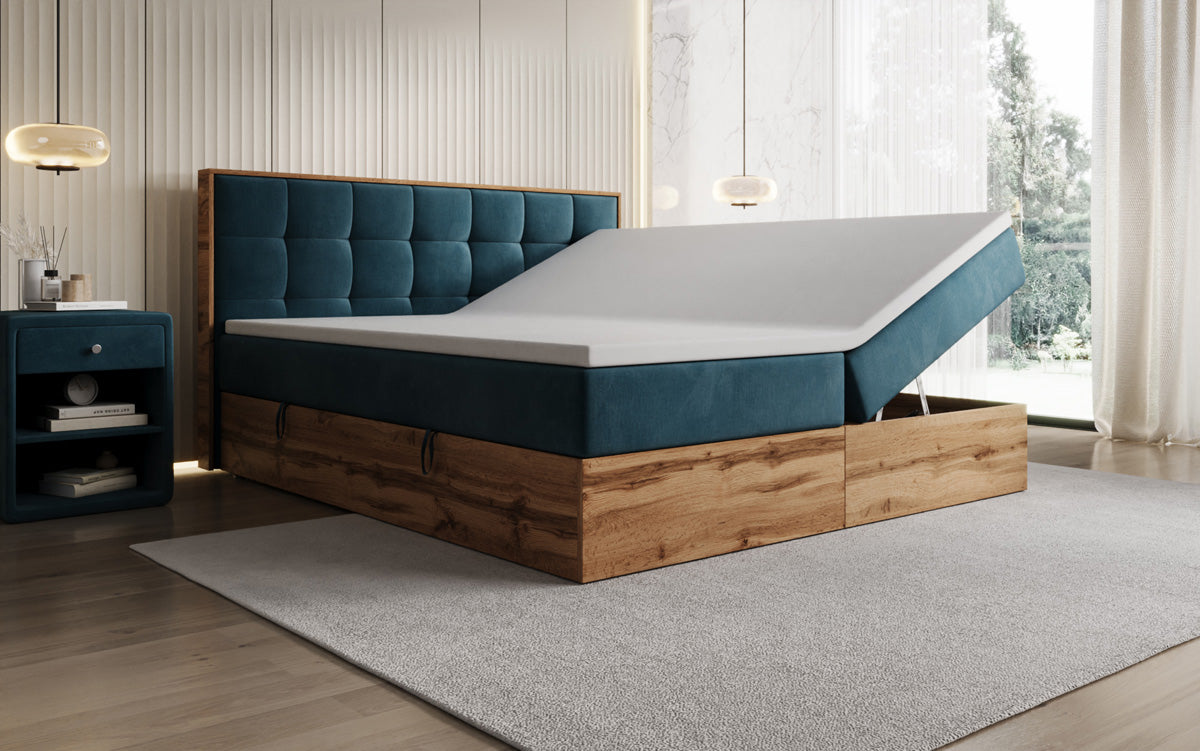 Boxspringbett Timber Quad mit Stauraum in Samt