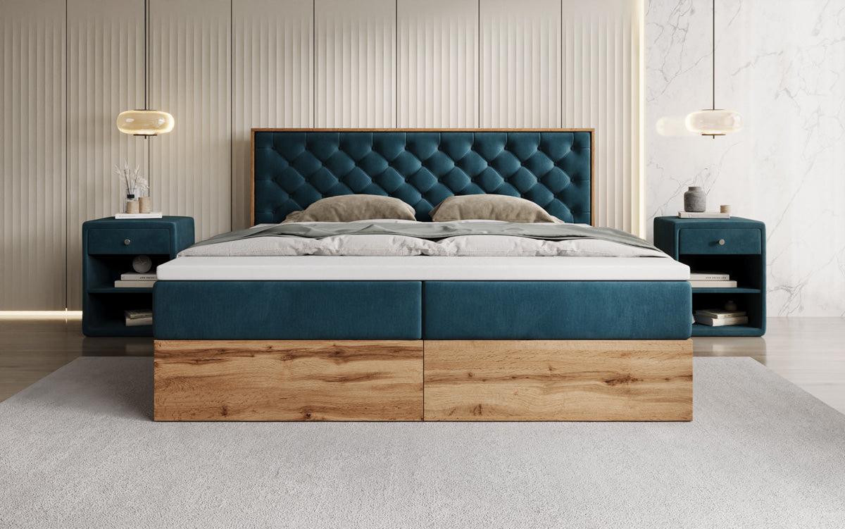 Boxspringbett Timber Chester mit Stauraum in Samt