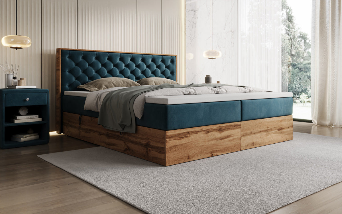 Boxspringbett Timber Chester mit Stauraum in Samt