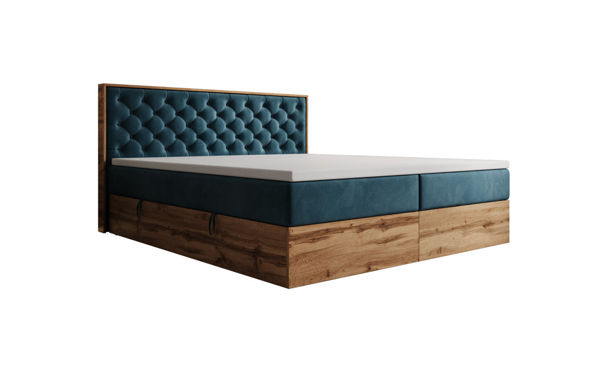 Boxspringbett Timber Chester mit Stauraum in Samt