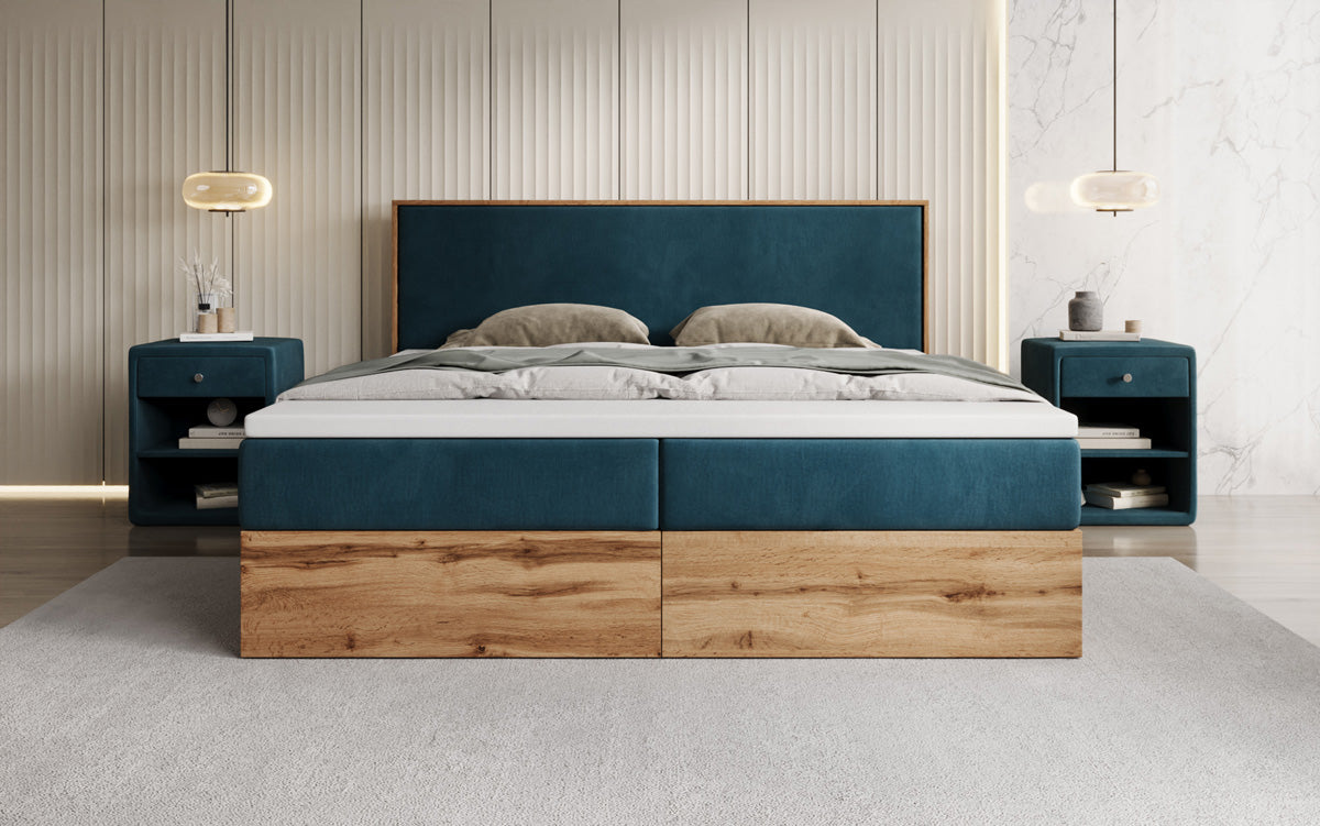 Boxspringbett Timber mit Stauraum in Samt