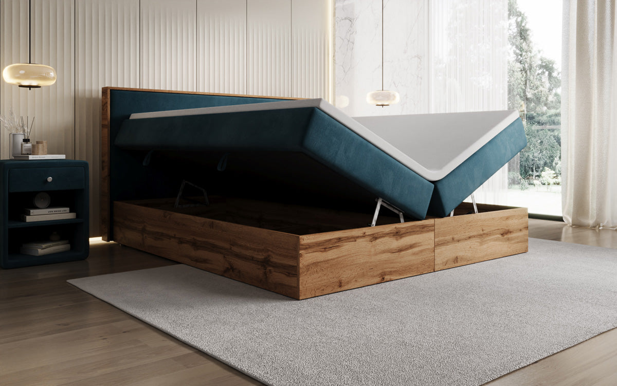 Boxspringbett Timber mit Stauraum in Samt