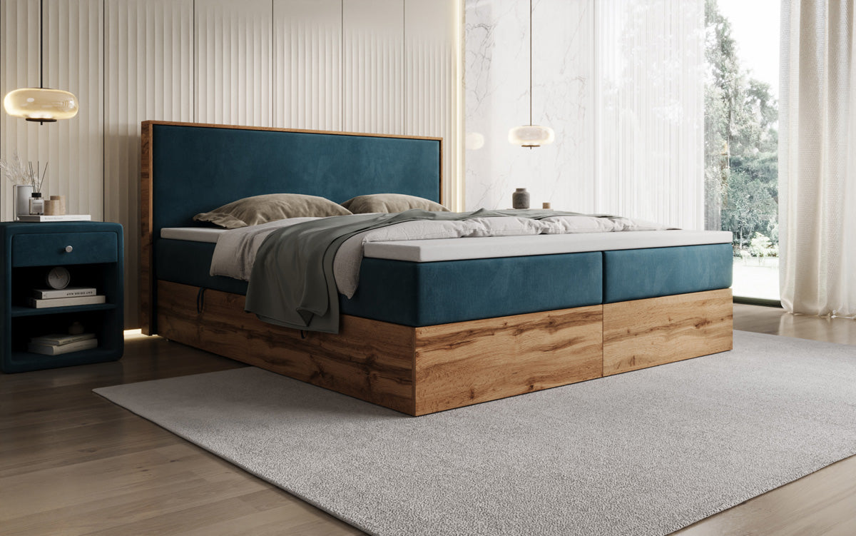 Boxspringbett Timber mit Stauraum in Samt