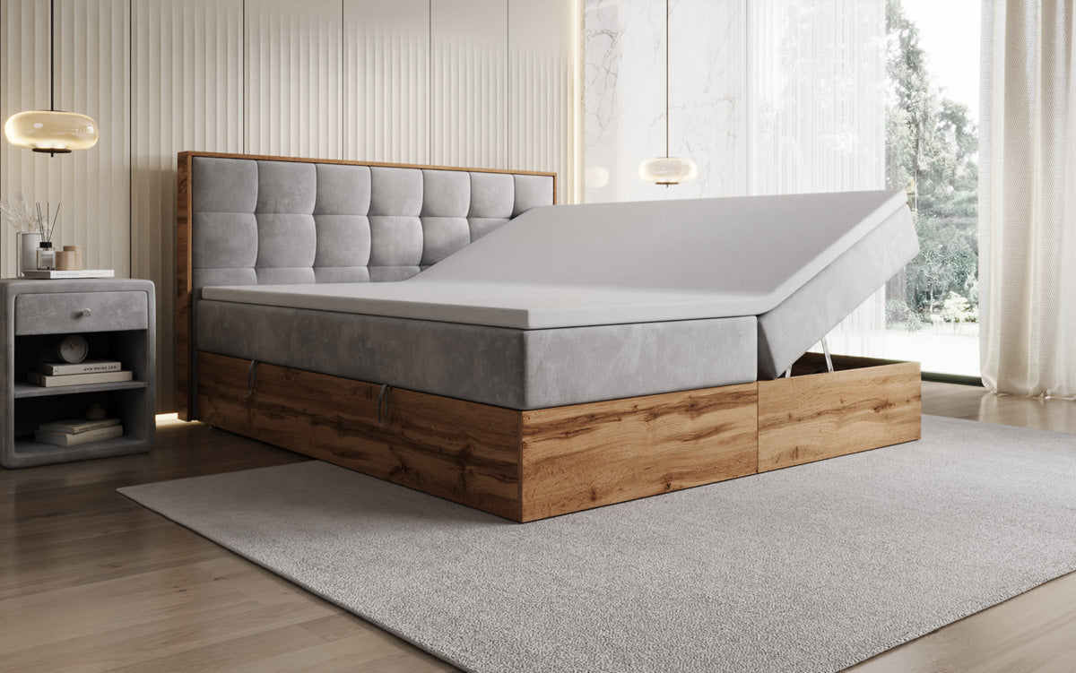 Boxspringbett Timber Quad mit Stauraum in Samt