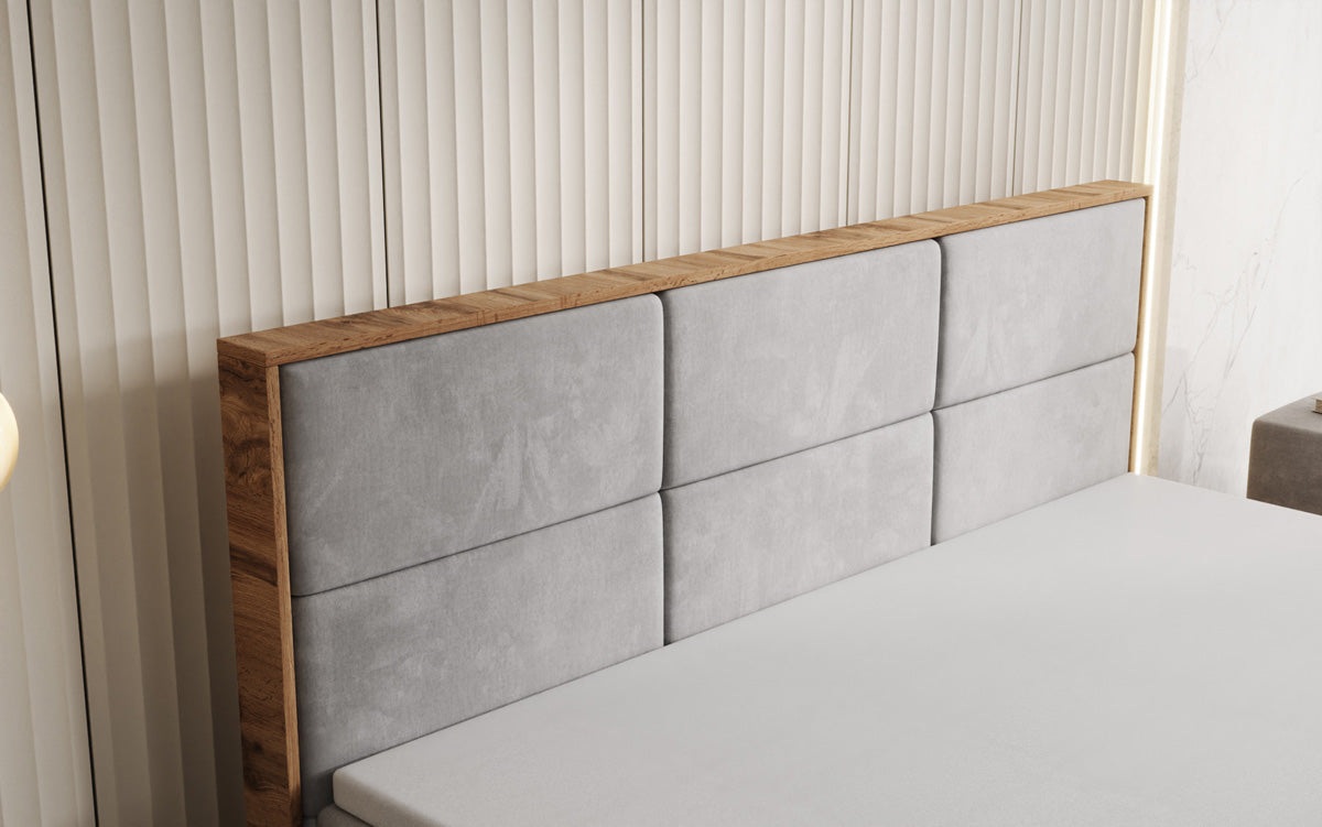 Boxspringbett Timber Panel mit Stauraum in Samt