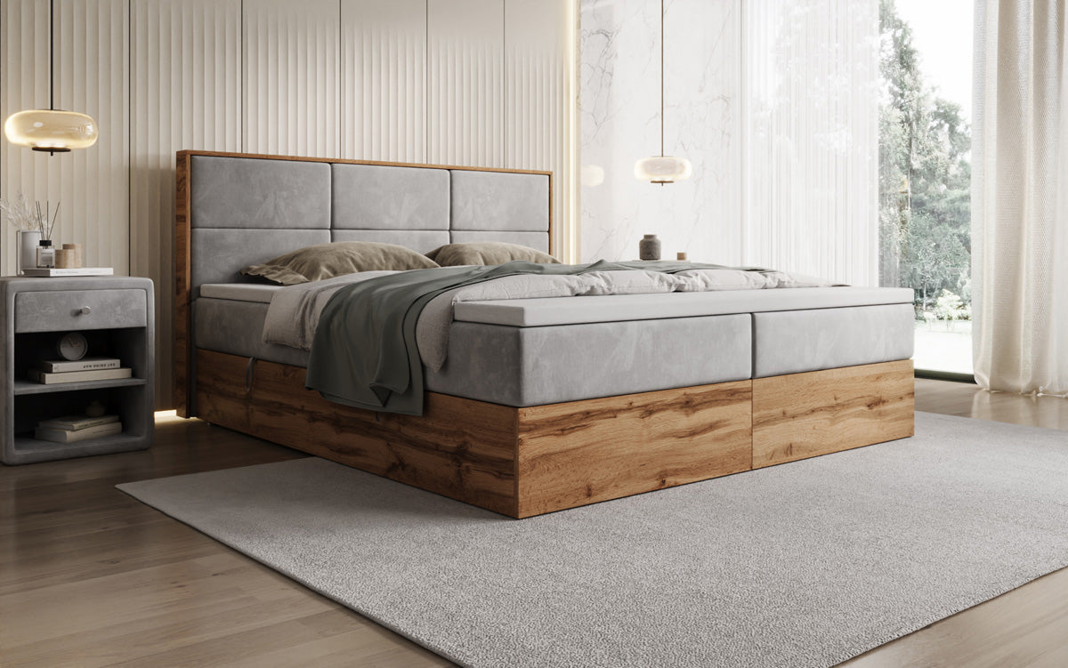 Boxspringbett Timber Panel mit Stauraum in Samt