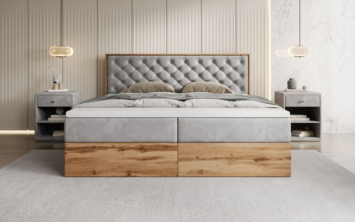 Boxspringbett Timber Chester mit Stauraum in Samt