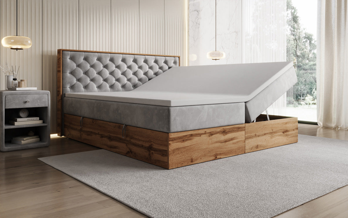 Boxspringbett Timber Chester mit Stauraum in Samt