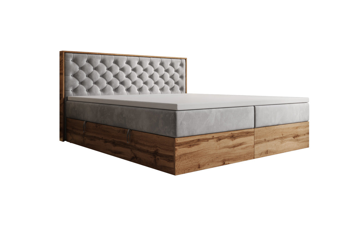 Boxspringbett Timber Chester mit Stauraum in Samt