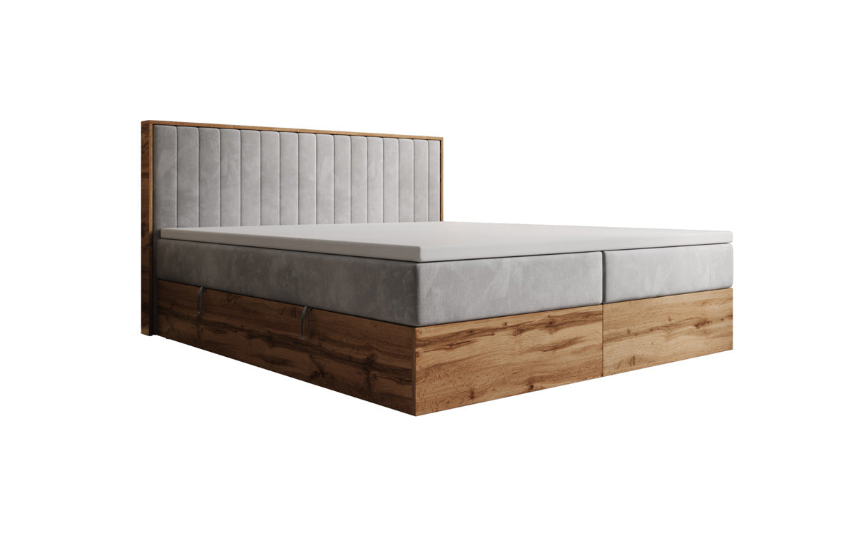 Boxspringbett Timber Line mit Stauraum in Samt