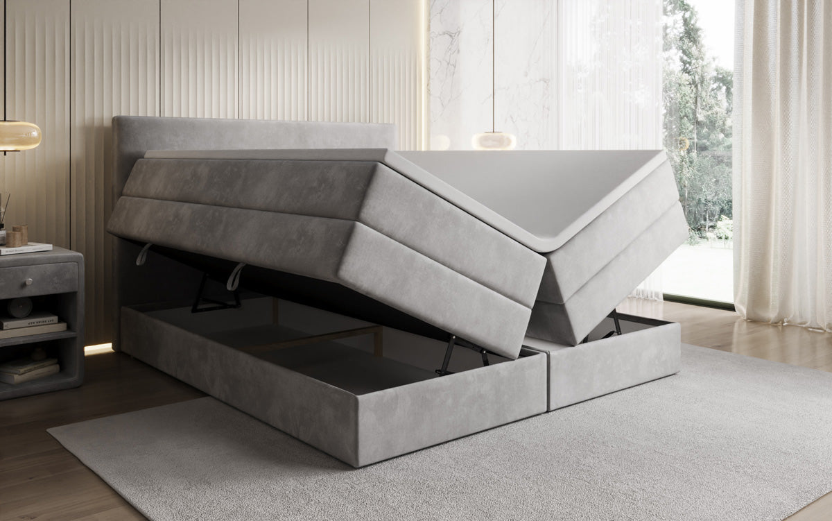 Boxspringbett Kubo King mit Stauraum in Samt