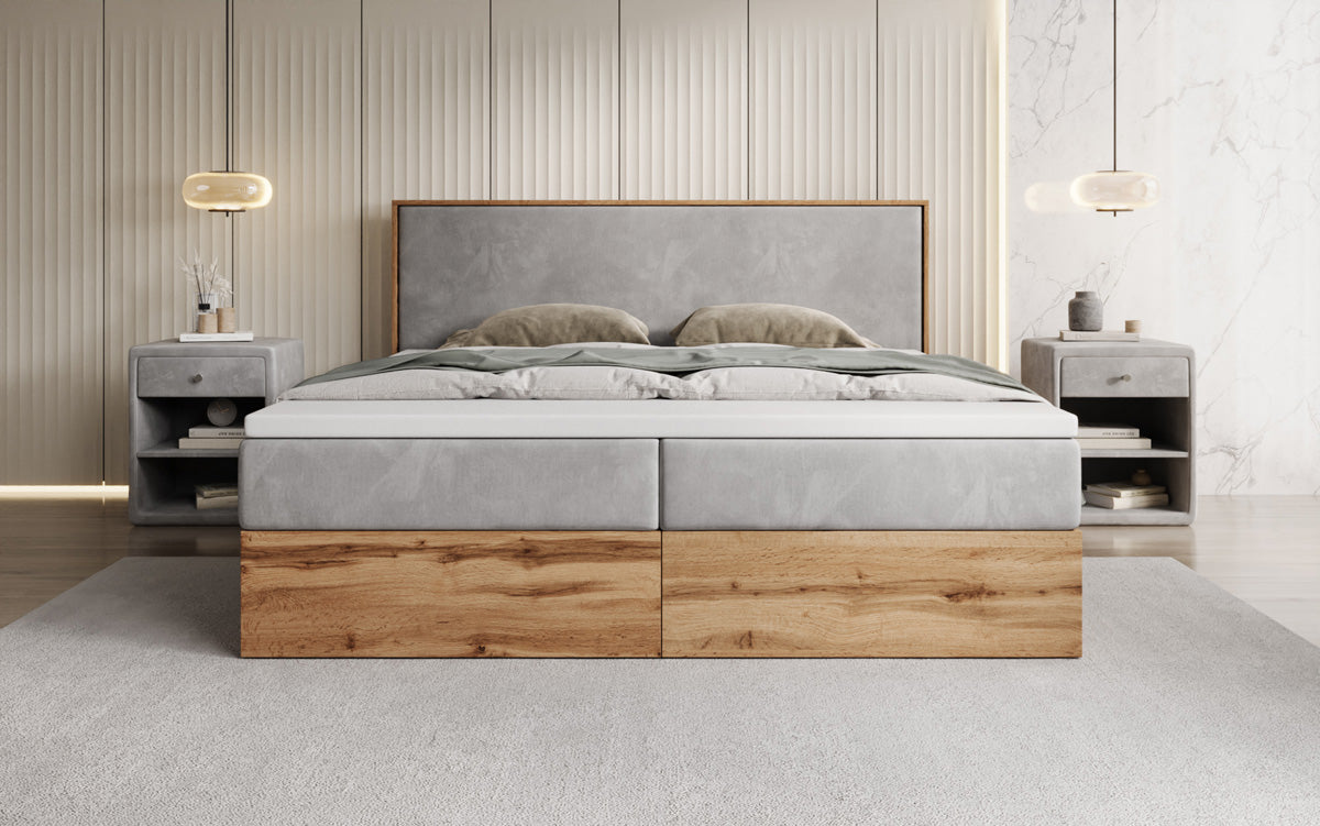 Boxspringbett Timber mit Stauraum in Samt