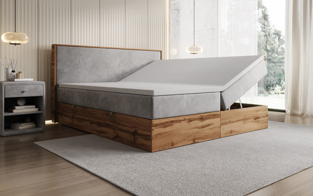 Boxspringbett Timber mit Stauraum in Samt
