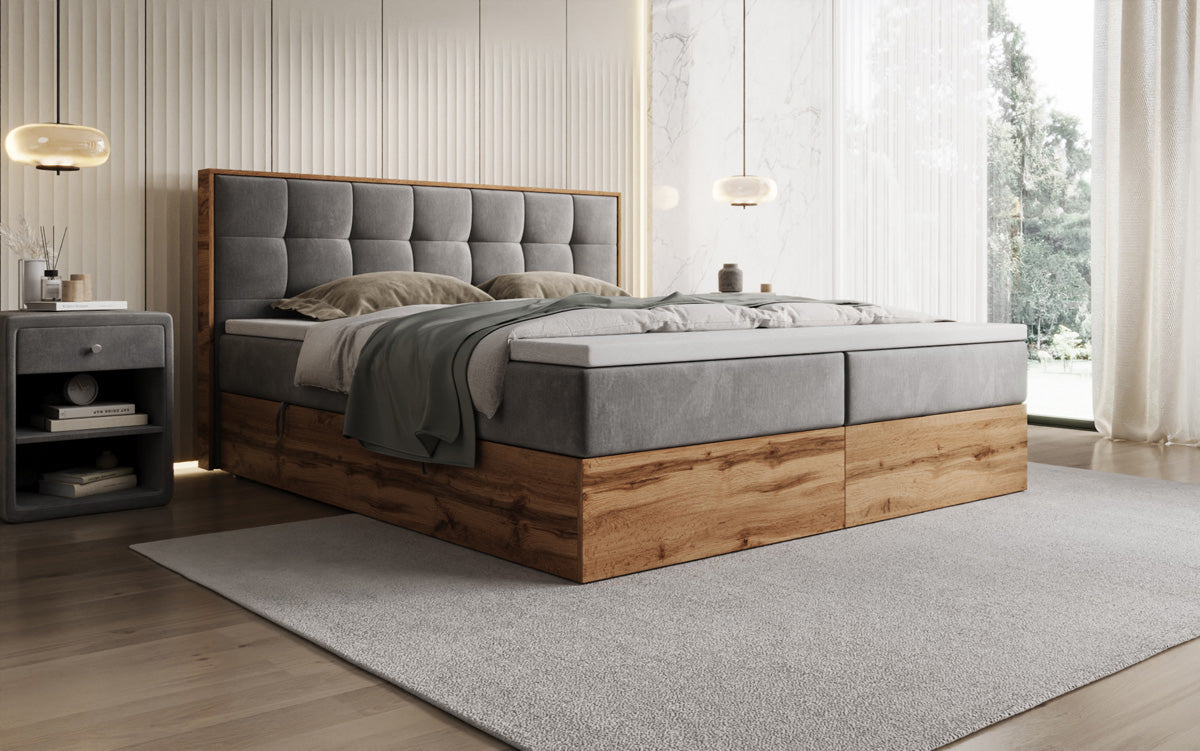 Boxspringbett Timber Quad mit Stauraum in Samt