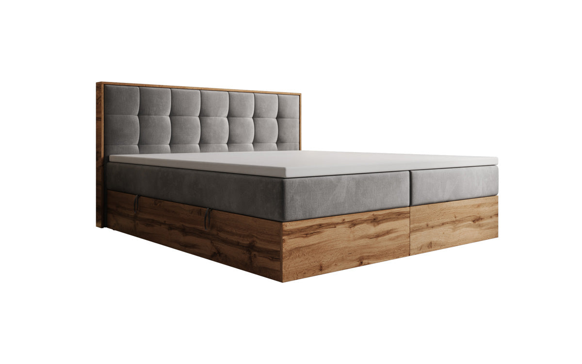 Boxspringbett Timber Quad mit Stauraum in Samt