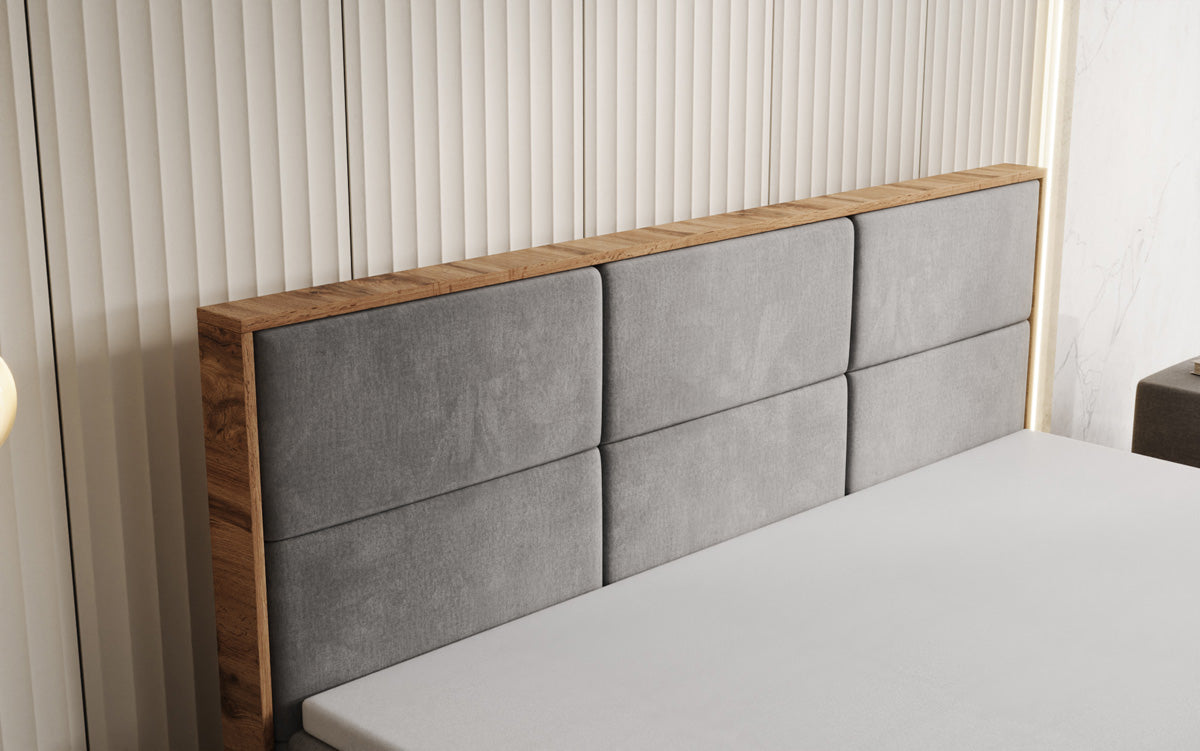 Boxspringbett Timber Panel mit Stauraum in Samt