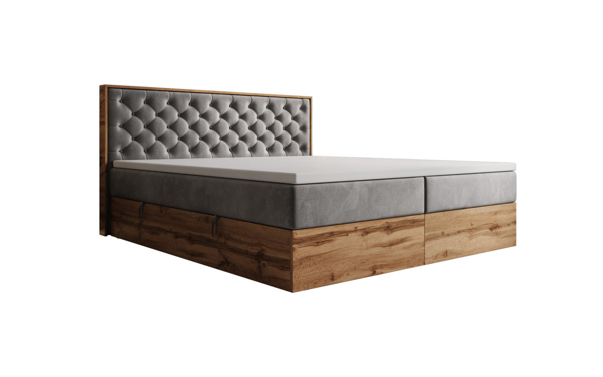 Boxspringbett Timber Chester mit Stauraum in Samt