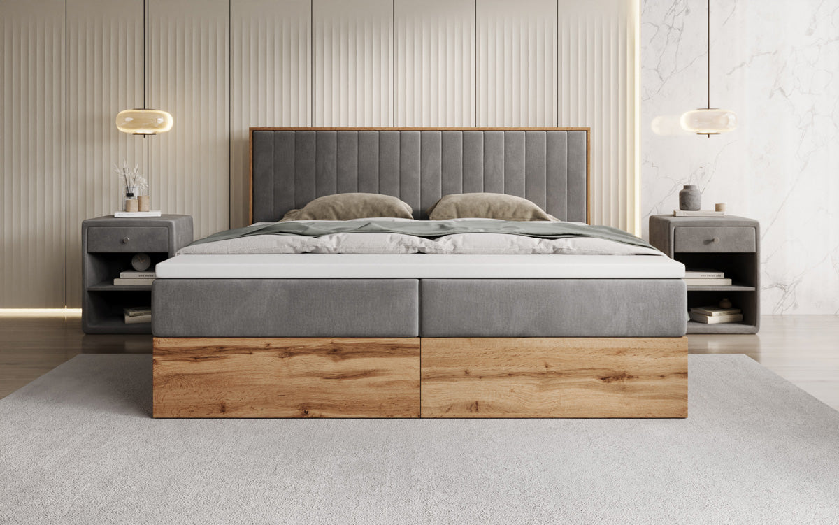 Boxspringbett Timber Line mit Stauraum in Samt