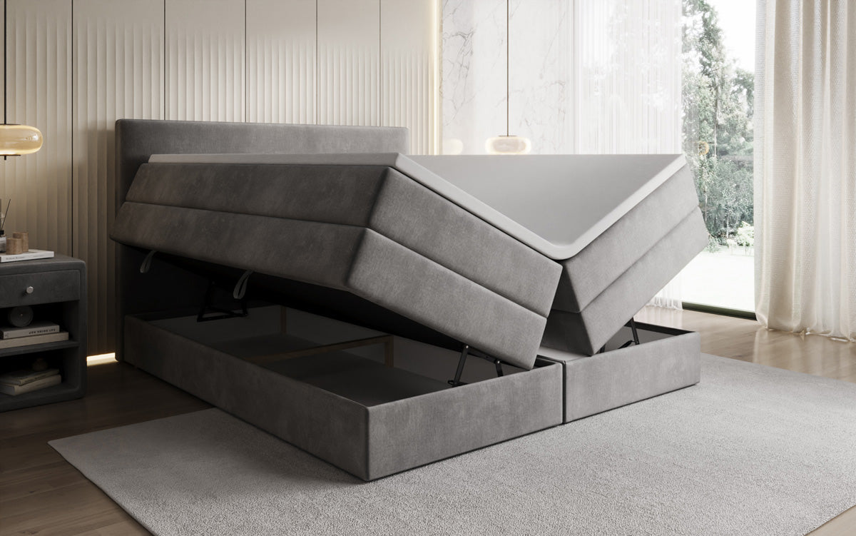 Boxspringbett Kubo King mit Stauraum in Samt