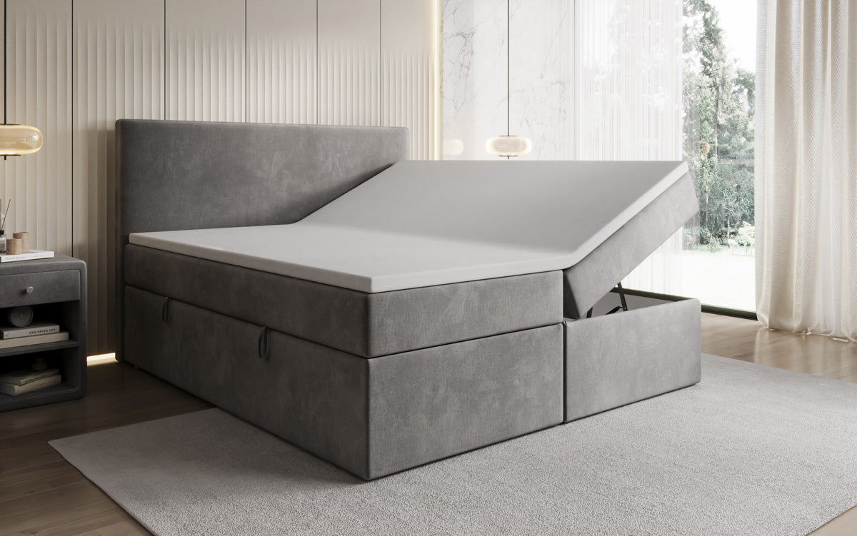 Boxspringbett Kubo mit Stauraum in Samt
