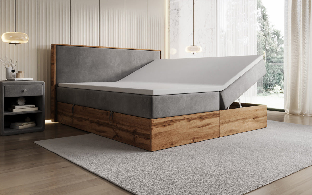 Boxspringbett Timber mit Stauraum in Samt