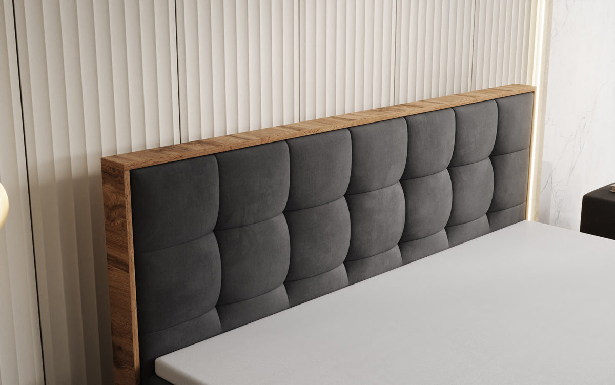 Boxspringbett Timber Quad mit Stauraum in Samt