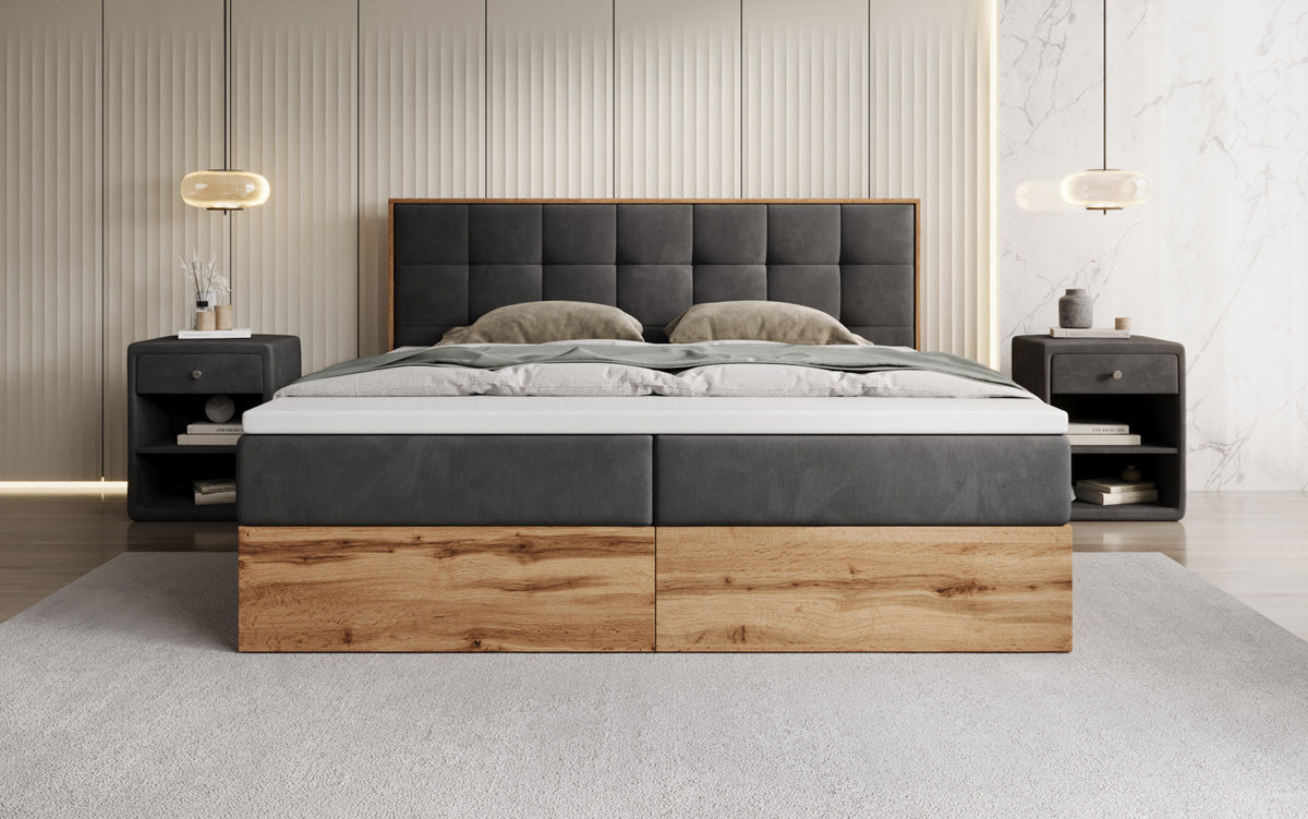 Boxspringbett Timber Quad mit Stauraum in Samt