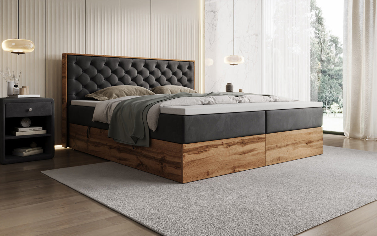 Boxspringbett Timber Chester mit Stauraum in Samt