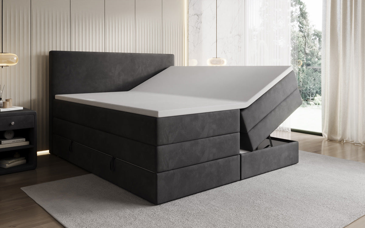 Boxspringbett Kubo King mit Stauraum in Samt