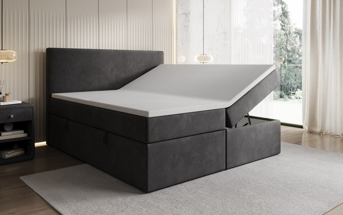 Boxspringbett Kubo mit Stauraum in Samt