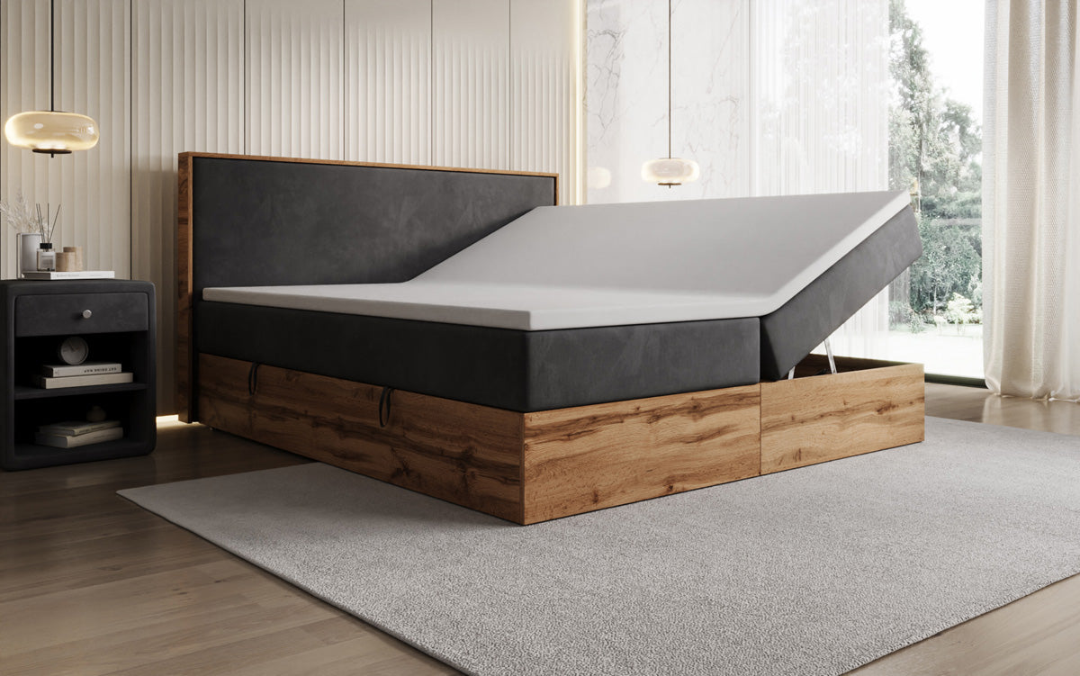 Boxspringbett Timber mit Stauraum in Samt