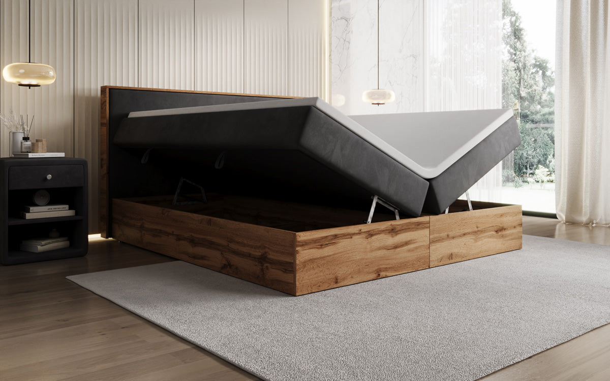 Boxspringbett Timber mit Stauraum in Samt
