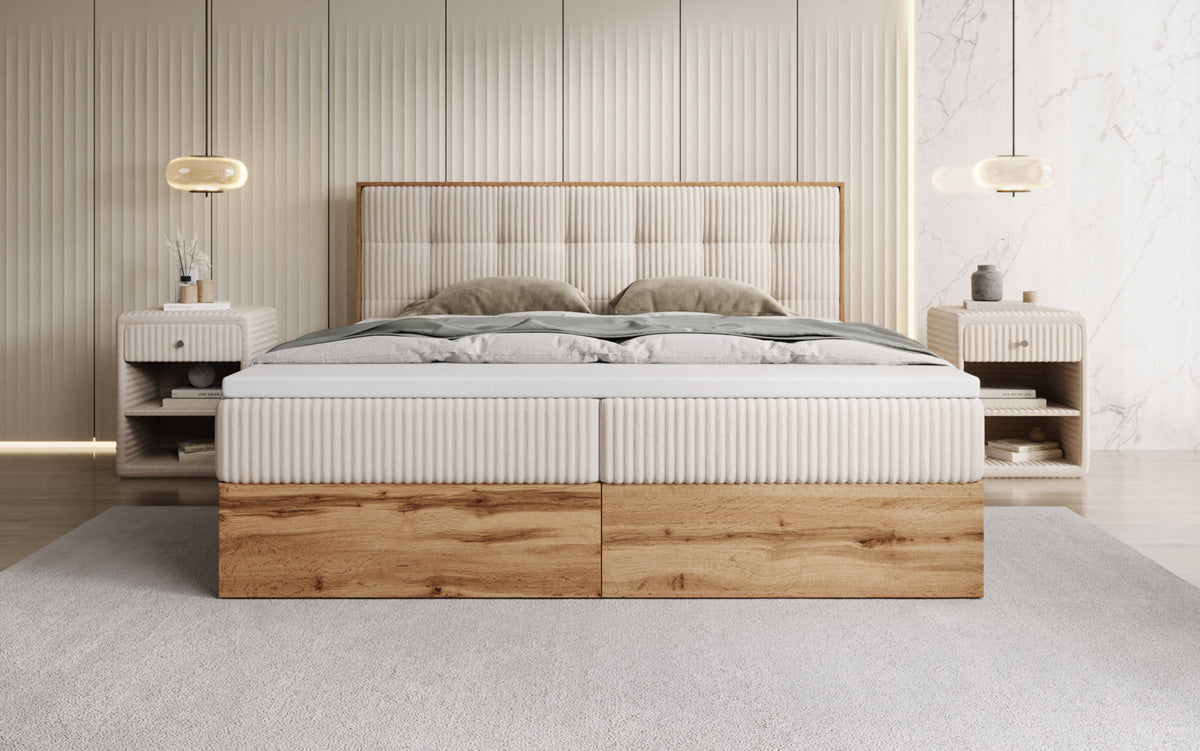 Boxspringbett Timber Quad in Cord mit Stauraum