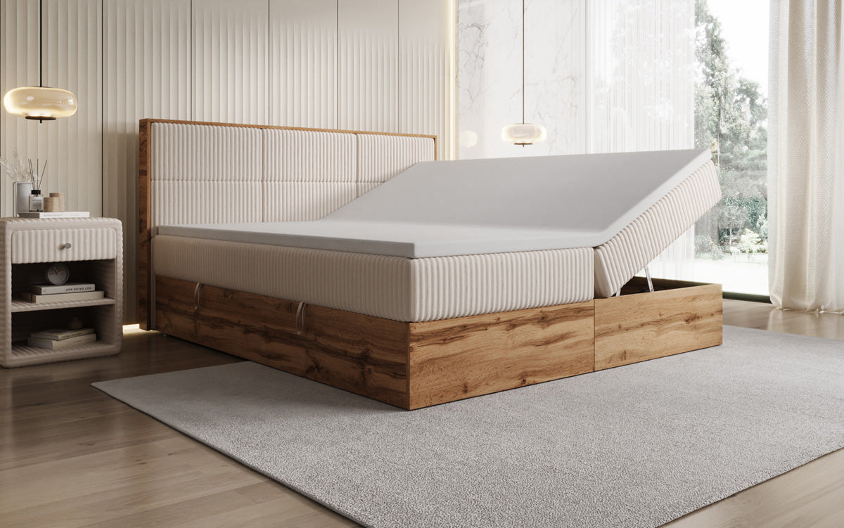 Boxspringbett Timber Panel in Cord mit Stauraum