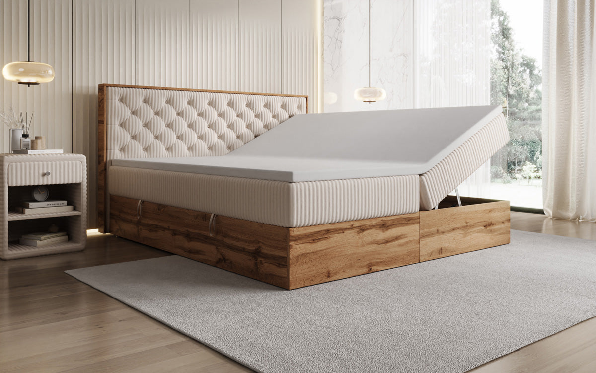 Boxspringbett Timber Chester in Cord mit Stauraum