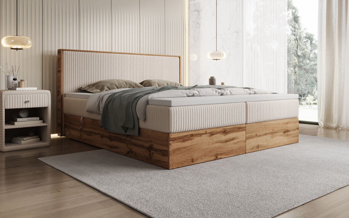 Boxspringbett Timber in Cord mit Stauraum