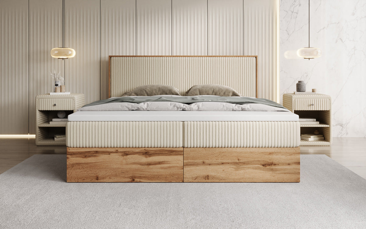 Boxspringbett Timber in Cord mit Stauraum