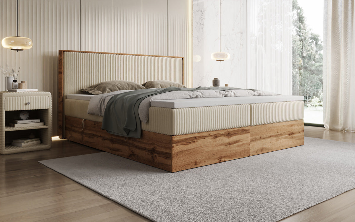 Boxspringbett Timber in Cord mit Stauraum