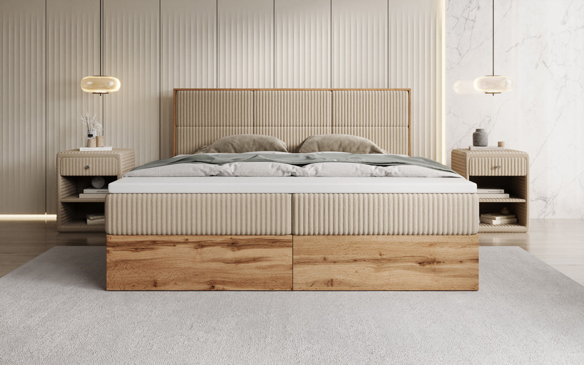 Boxspringbett Timber Panel in Cord mit Stauraum