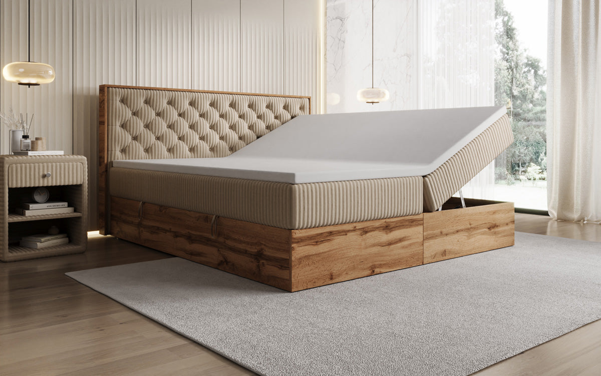 Boxspringbett Timber Chester in Cord mit Stauraum