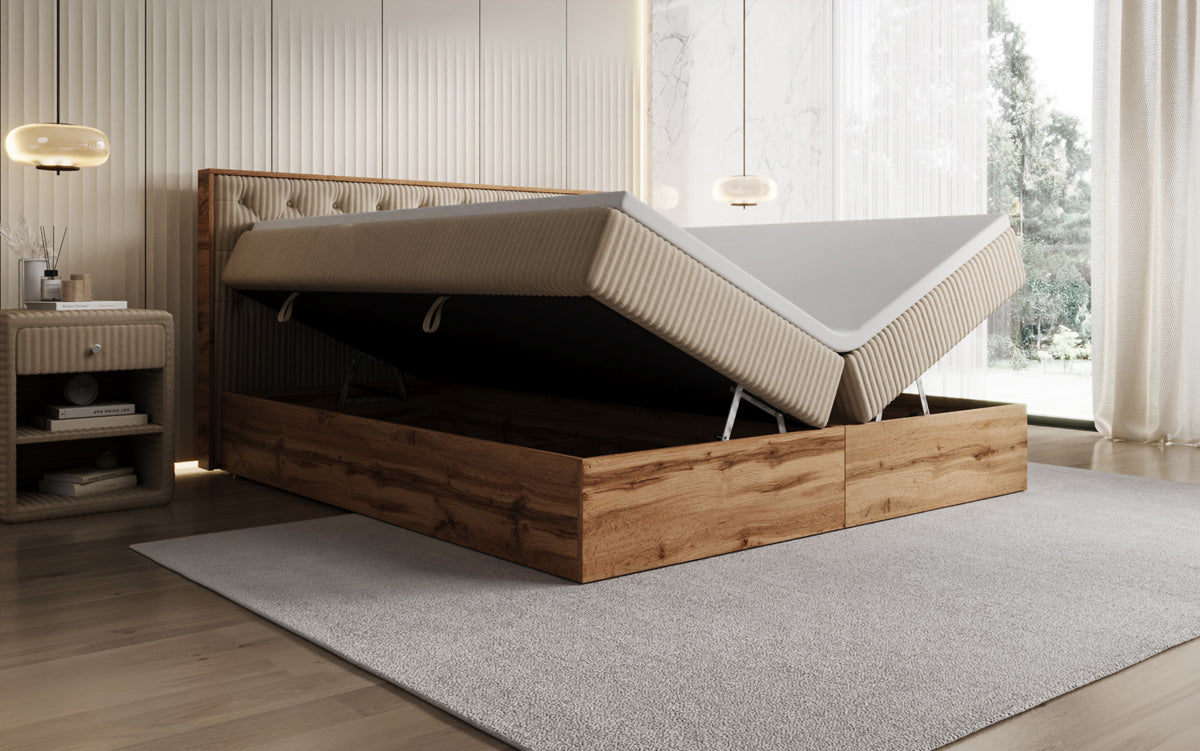 Boxspringbett Timber Chester in Cord mit Stauraum