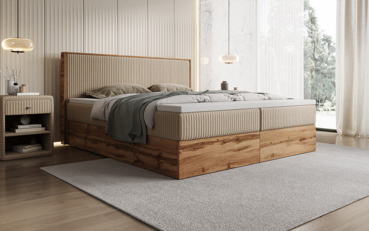 Boxspringbett Timber in Cord mit Stauraum