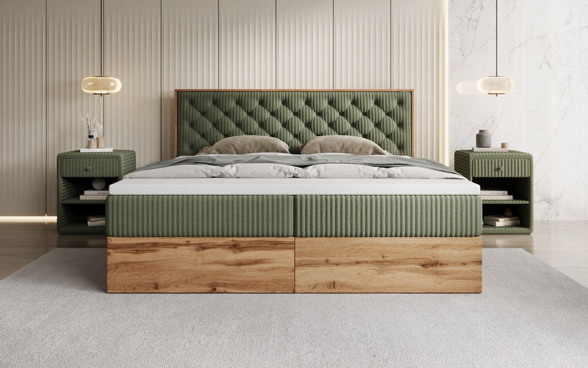 Boxspringbett Timber Chester in Cord mit Stauraum