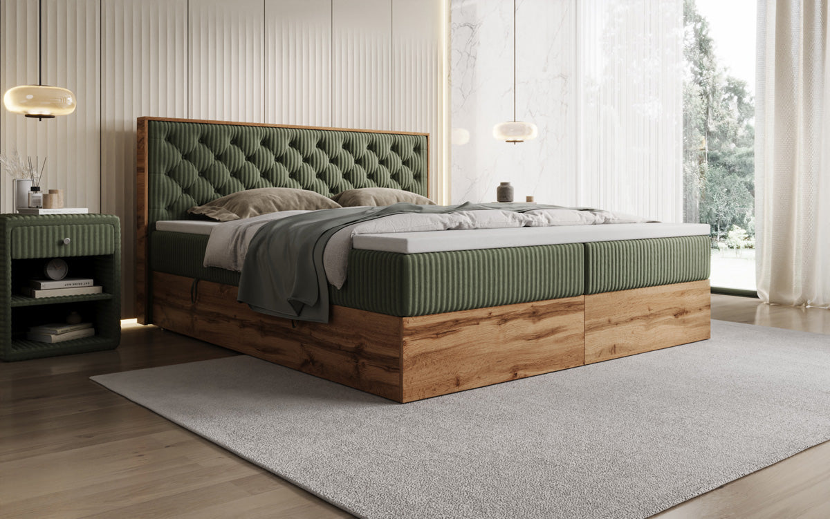 Boxspringbett Timber Chester in Cord mit Stauraum