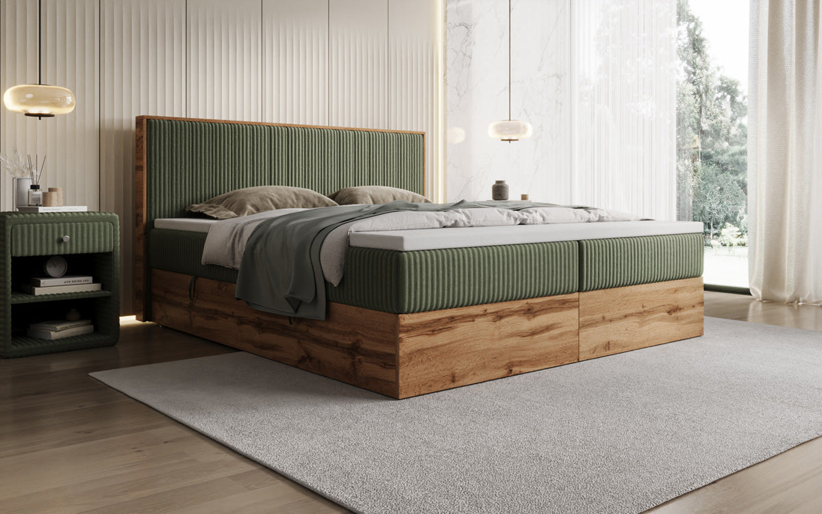 Boxspringbett Timber Line in Cord mit Stauraum
