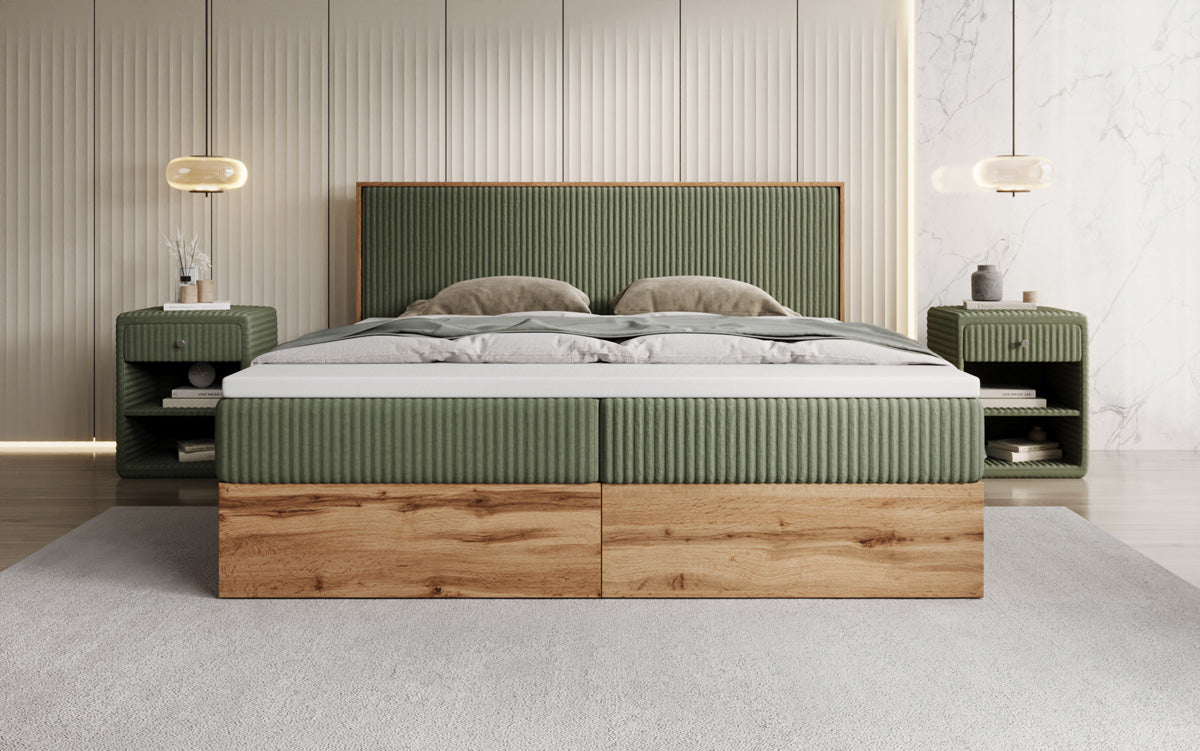 Boxspringbett Timber in Cord mit Stauraum