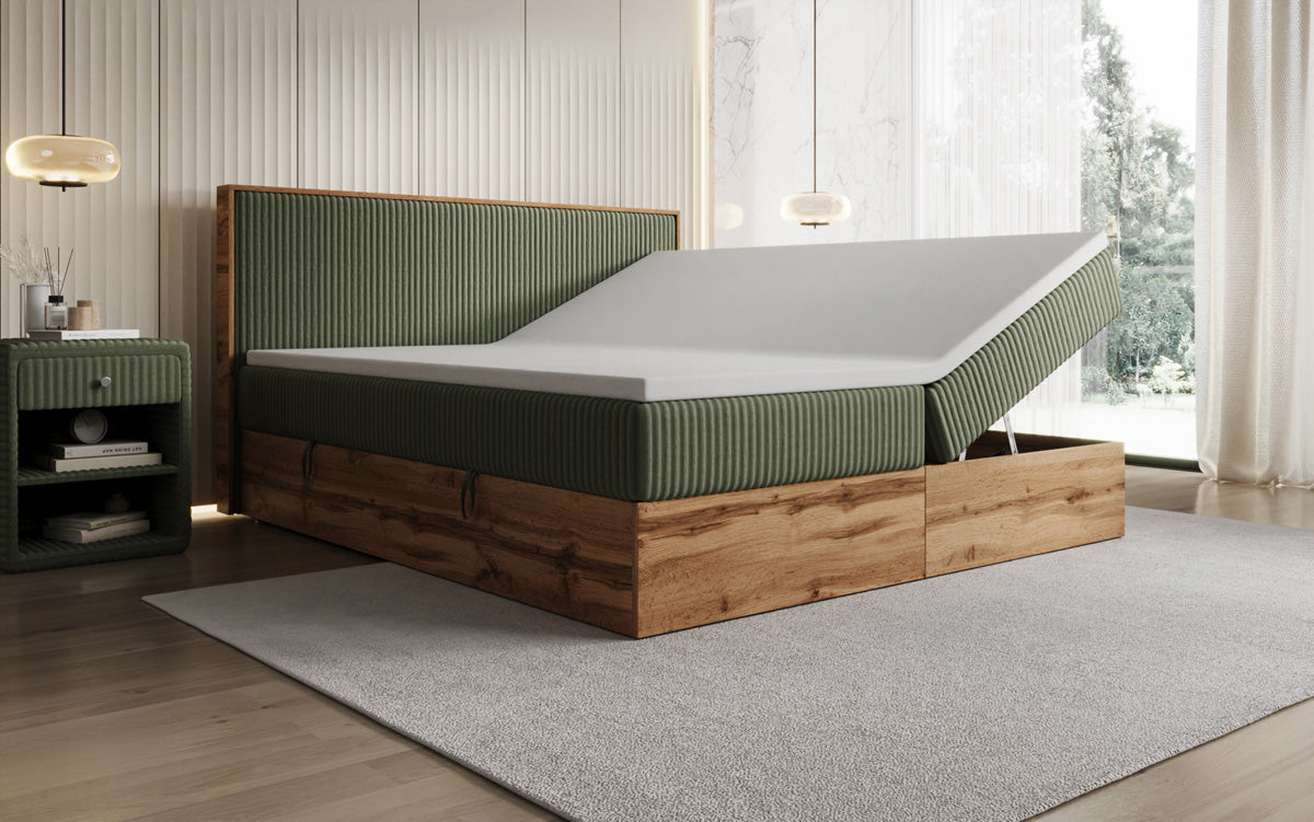 Boxspringbett Timber in Cord mit Stauraum