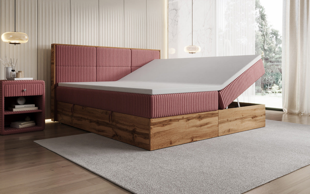 Boxspringbett Timber Panel in Cord mit Stauraum