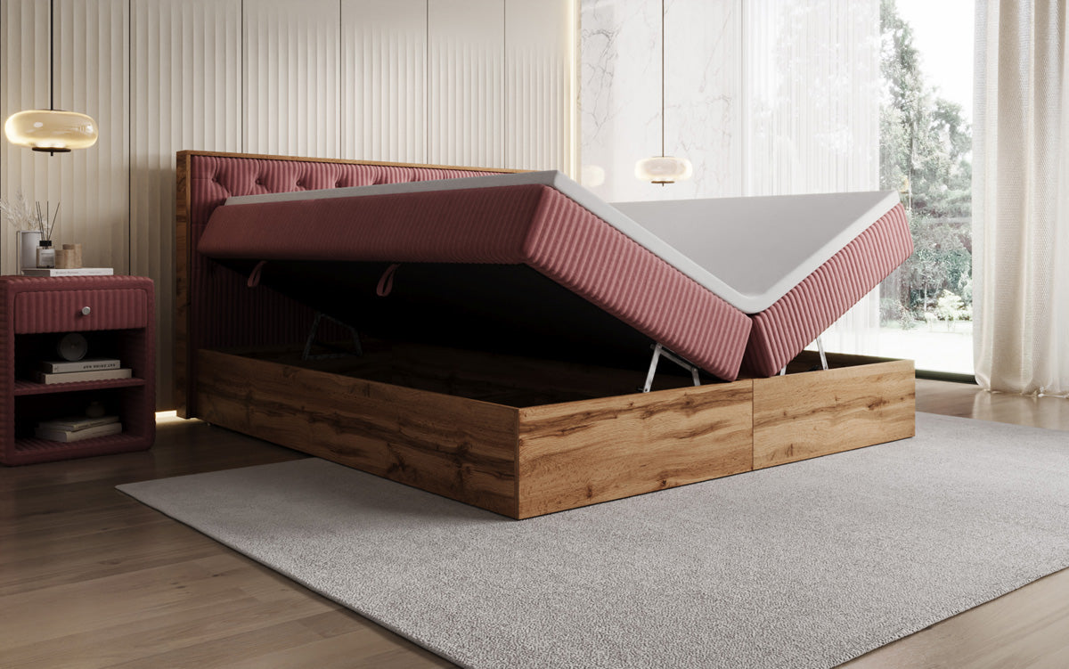 Boxspringbett Timber Chester in Cord mit Stauraum