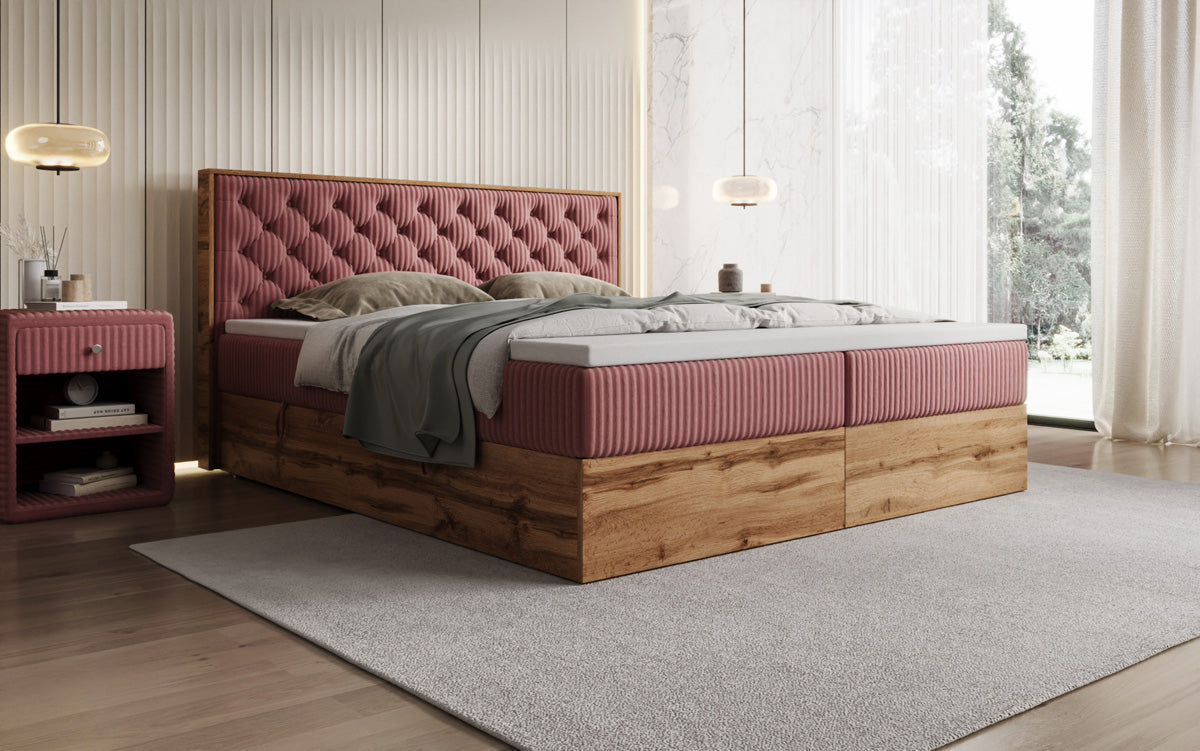 Boxspringbett Timber Chester in Cord mit Stauraum